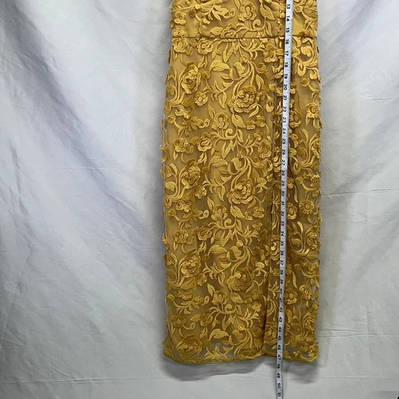 Lovers & Friends Goldenrod Floral Embroidered Mesh Spaghetti Strap Dress Medium - Picture 6 of 10
